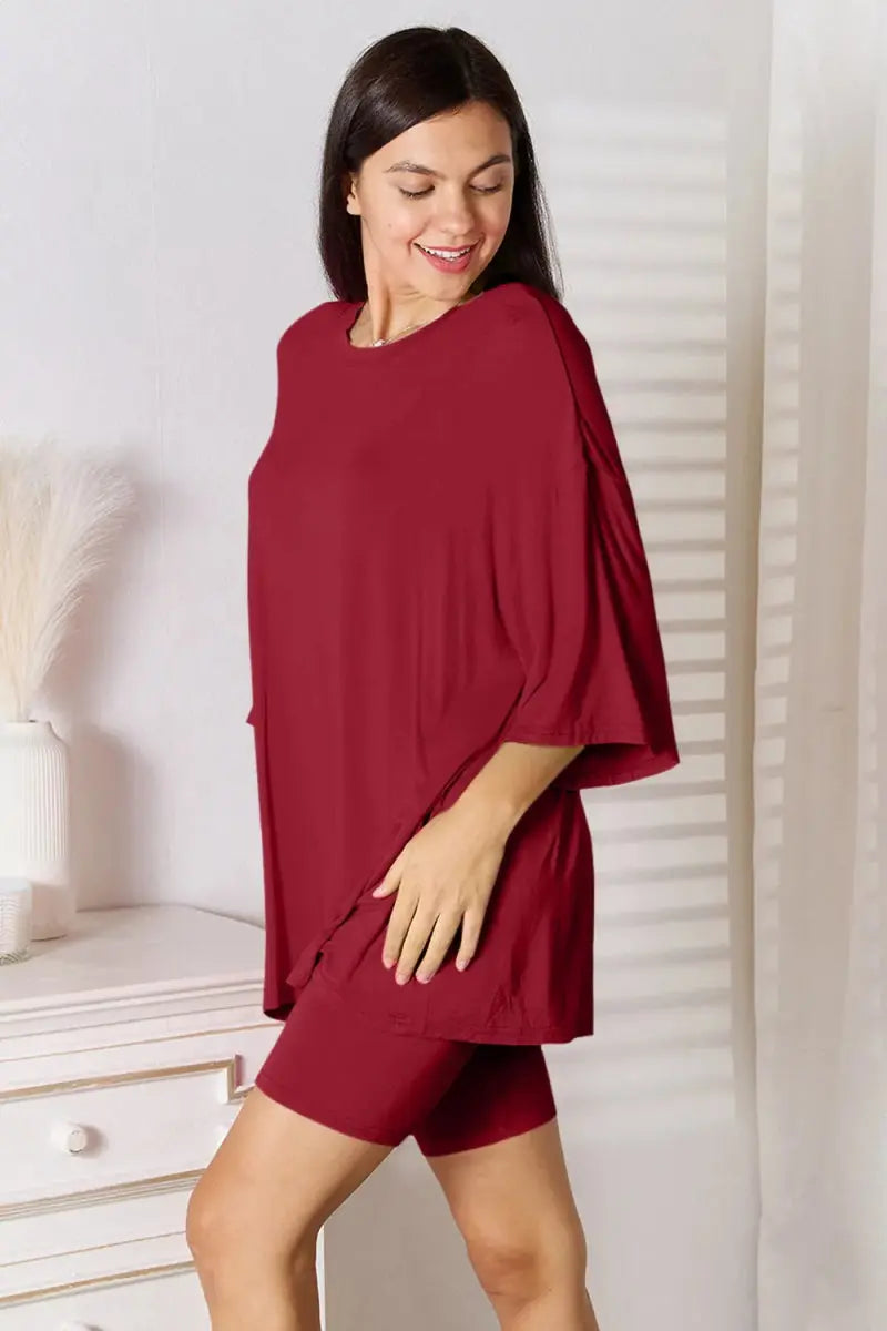 Basic Bae Full Size Soft Rayon Three - Quarter Sleeve Top and Shorts Set - Love Salve